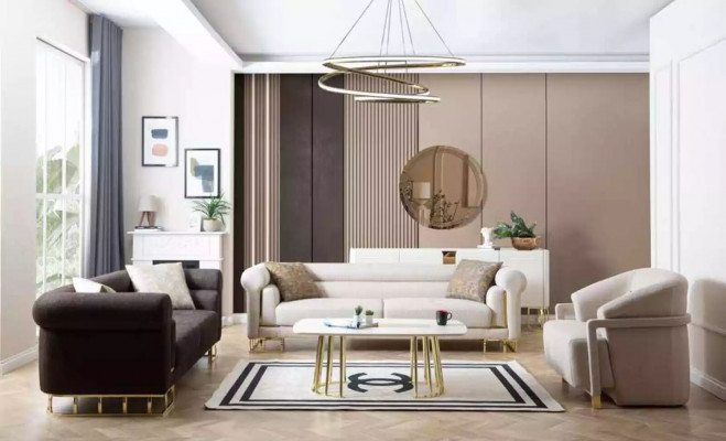 Bankstel 3-zits Stof Woonkamer Ontwerp Modern Nieuw Luxe Wit