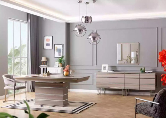 Woonkamer beige dressoir spiegel design meubels console hout ontwerper