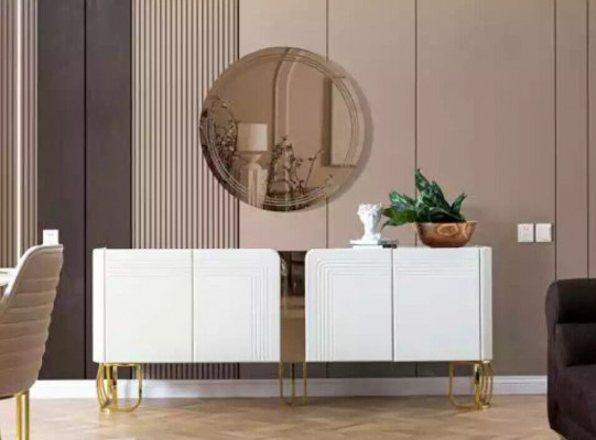 Woonkamer dressoir spiegel set luxe modern hout wit 2-delig. 