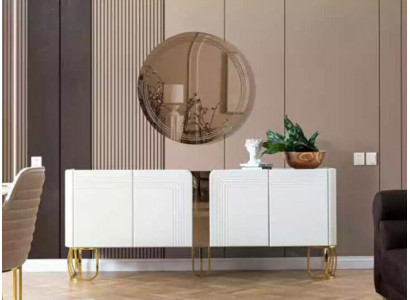 Woonkamer dressoir spiegel set luxe modern hout wit 2-delig. 