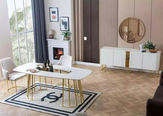 Woonkamer dressoir spiegel set luxe modern hout wit 2-delig. 