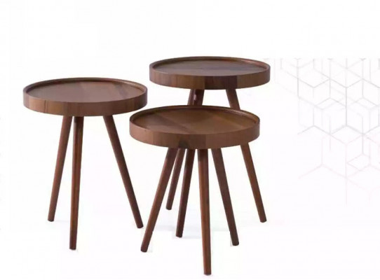 Bijzettafel 3x rond Decoratietafel Lampentafel Salontafel Tafel Hout bruin