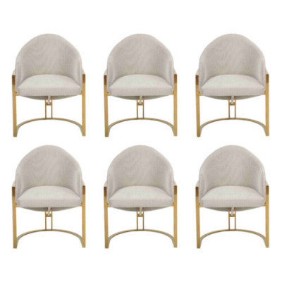 Moderne 6x stoelen Beklede eetkamerstoel Metalen keukenstoel Wit Stijlvol