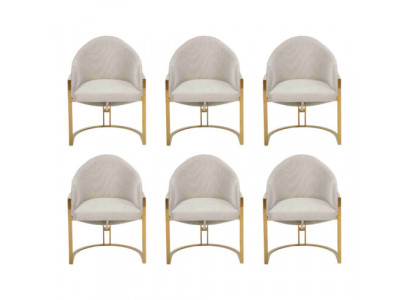Moderne 6x stoelen Beklede eetkamerstoel Metalen keukenstoel Wit Stijlvol