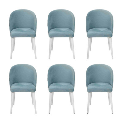 Luxe eetkamer hout 6x stoelen blauw armloos nieuw ontwerp gestoffeerde stoel