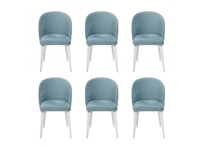 Luxe eetkamer hout 6x stoelen blauw armloos nieuw ontwerp gestoffeerde stoel