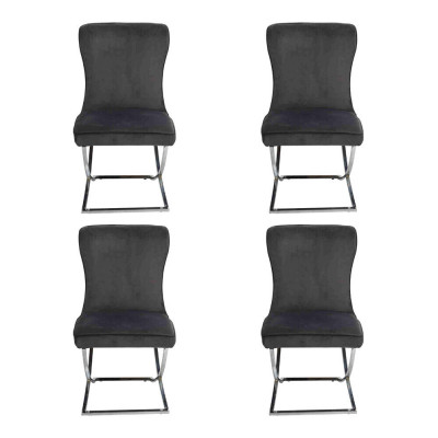 Chesterfield Zwart 4x stoelen Zonder armleuningen Metalen frame Eetkamerstoelen