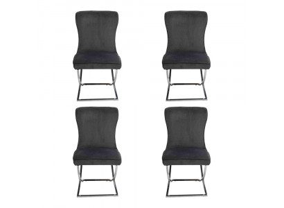 Chesterfield Zwart 4x stoelen Zonder armleuningen Metalen frame Eetkamerstoelen