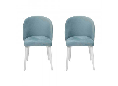Moderne eetkamer hout 2x stoelen blauw zonder armleuning Nieuw design gestoffeerde stoel