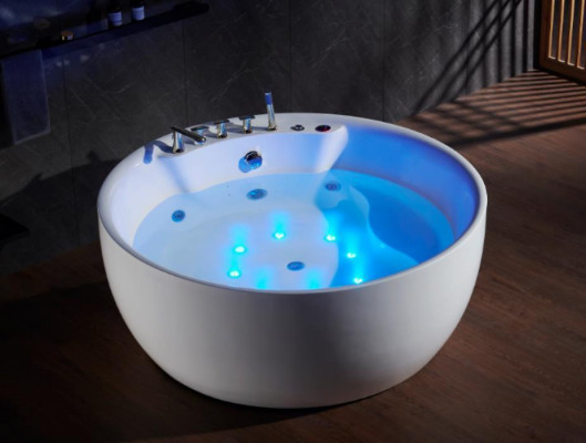 Ronde badkuip whirlpool badkuip ontspanning baden spa wit 150cm bubbels massagesproeiers
