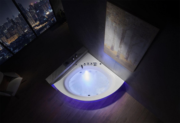 Eckbad met watermassagebad hoekbad whirlpool. Ergonomisch design met waterval LED-verlichting.
