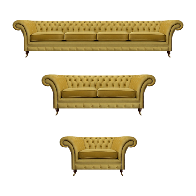 Gele Luxe Complete Woonkamer Sofa Set Textiel Chesterfield Meubelstukken