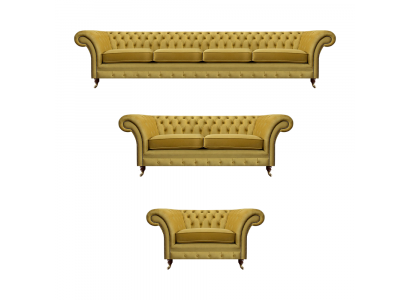 Gele Luxe Complete Woonkamer Sofa Set Textiel Chesterfield Meubelstukken