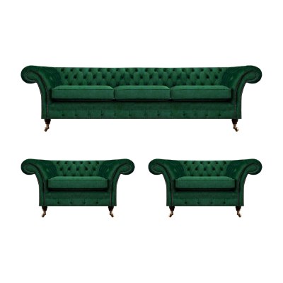 Groen meubilair woonkamer gestoffeerde Chesterfield set 3-delig 3+1+1 inrichting.
