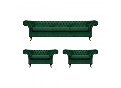 Groen meubilair woonkamer gestoffeerde Chesterfield set 3-delig 3+1+1 inrichting.