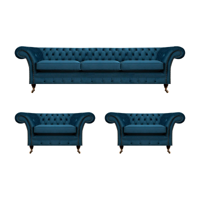 Luxe Blauw Woonkamer Set Chesterfield Inrichting Gestoffeerde Meubels Bankstellen Textiel