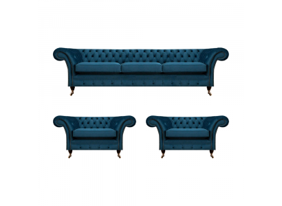 Luxe Blauw Woonkamer Set Chesterfield Inrichting Gestoffeerde Meubels Bankstellen Textiel