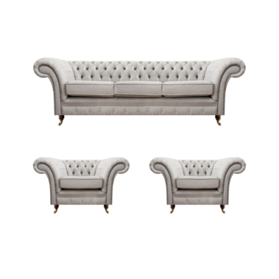 Luxe inrichting Nieuwe bankstel woonkamerset 3-delig Grijs Chesterfield