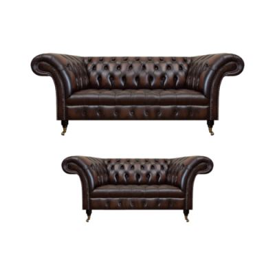 Chesterfield Brown Sofa Set Driezits bank Tweezits Woonkamer Nieuw