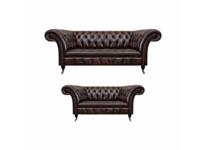 Chesterfield Brown Sofa Set Driezits bank Tweezits Woonkamer Nieuw