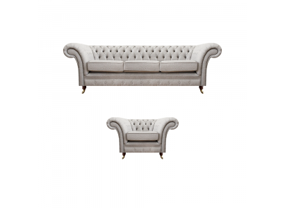 Grijs luxe set bank driezitsbank Chesterfield fauteuil woonkamer