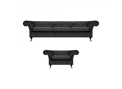 Woonkamer Meubels Zwart Driepersoonsbank 3+1 Fauteuil Chesterfield