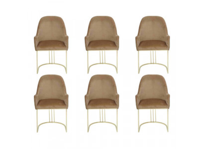 Groep Set 6x Stoel Stoel Ontwerp Stof Beklede Stoelen Eetkamer Textiel