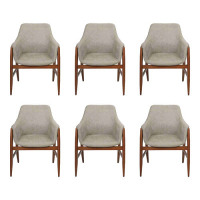Moderne grijze eetkamerstoel 6x stoelen keukenstoel leunstoel hout stof