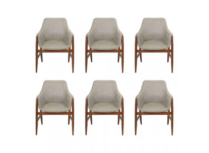 Moderne grijze eetkamerstoel 6x stoelen keukenstoel leunstoel hout stof