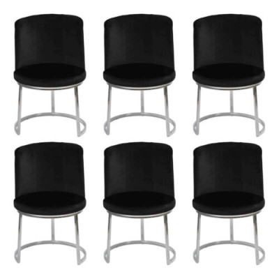 Moderne zwarte designer 6x stoelen met roestvrijstalen poten eetkamerstoelen