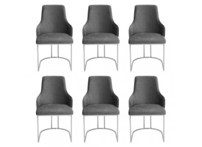 Moderne grijze 6 stoelen metalen eetkamerstoel designmeubels luxe stoelen