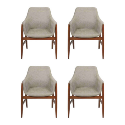 Eetkamerstoel 4 stuks stoelen Keukenstoel Armstoel Hout Stof Modern Grijs Stoel