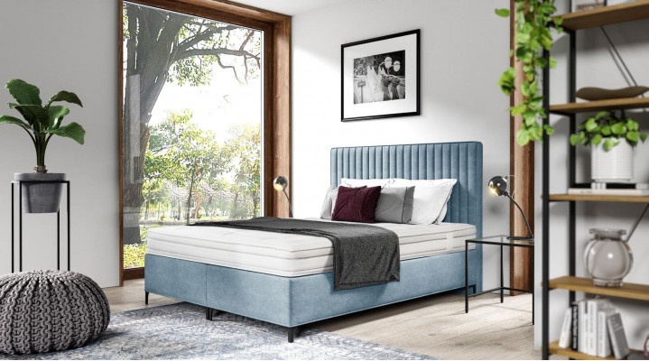 Blauw Bed Ontwerper Tweepersoonsbed Gestoffeerd Slaapkamer Boxspringbed
