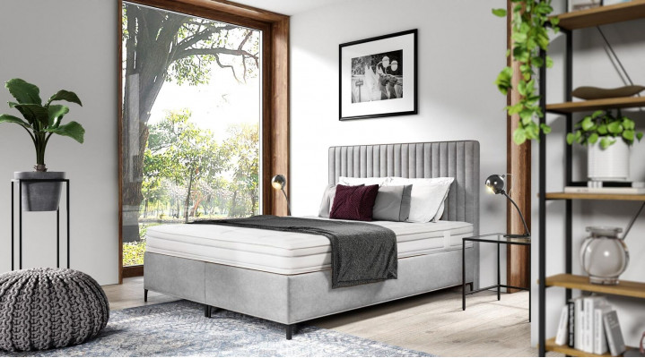 Boxspring slaapkamer bed luxe nieuw ontwerp modern hout inrichting textiel