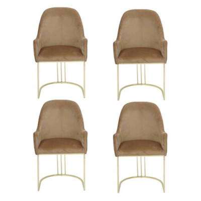 Groep Set 4x Stoelstoel Ontwerp Stof Bekleding Stoelen Eetkamer Textiel