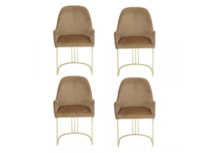 Groep Set 4x Stoelstoel Ontwerp Stof Bekleding Stoelen Eetkamer Textiel