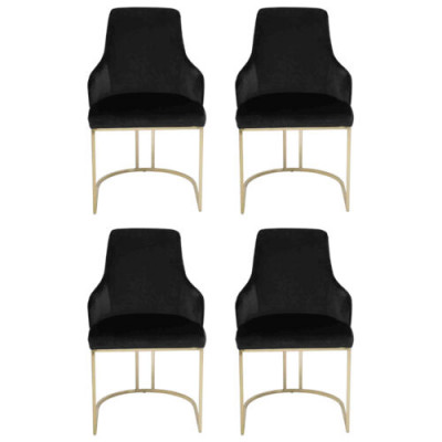 Ontwerper Zwarte 4x Metalen Stoelen Luxe Roestvrij Staal Beklede Meubelen