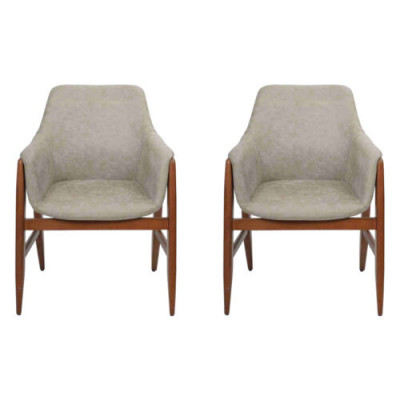 Eetkamerstoel 2x stoelen Keukenstoel Armstoel Hout Stof Modern Grijs Stoel