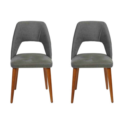 Exclusieve grijs-bruine eetkamerstoelen luxe houten stoelen gestoffeerd meubilair