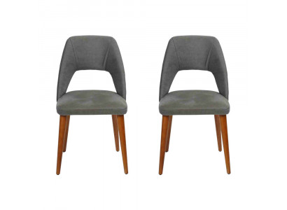 Exclusieve grijs-bruine eetkamerstoelen luxe houten stoelen gestoffeerd meubilair