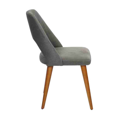 Exclusieve grijs-bruine eetkamerstoelen luxe houten stoelen gestoffeerd meubilair