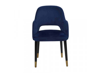 Blauwe gestoffeerde eetkamerstoel moderne keukenmeubels ontwerper houten frame