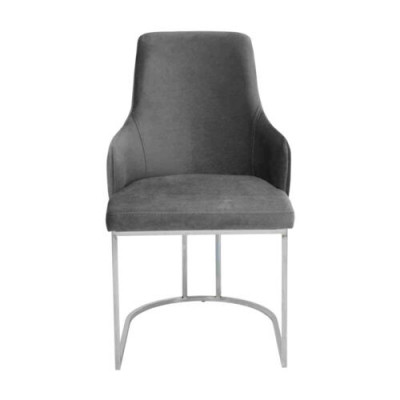 Grijze gestoffeerde metalen stoel - Luxe eetkamerstoelen - Keukenmeubels