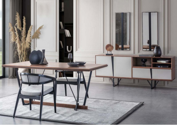 Set eetkamer eettafel dressoir eettafel bruin 2-delig