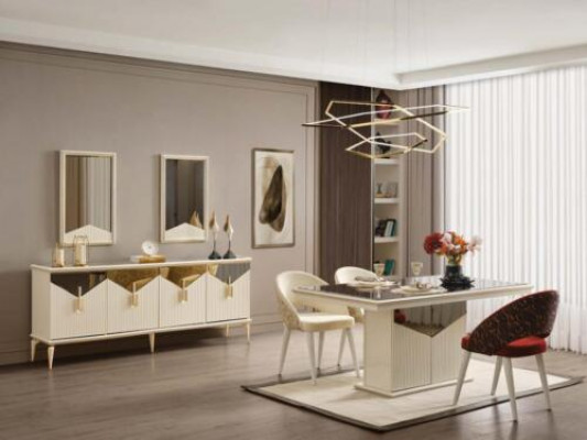 Compleet eetkamer eettafel 2-delig dressoir eettafel Goud Hout