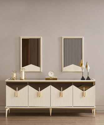 Compleet eetkamer eettafel 2-delig dressoir eettafel Goud Hout