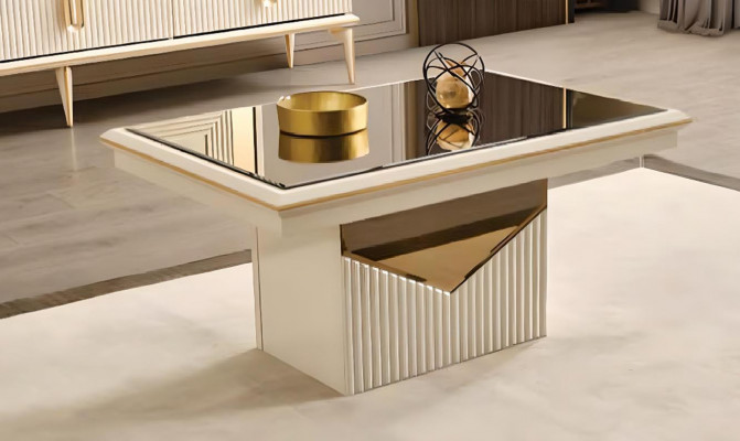 Woonkamer TV-standaard muurpaneel salontafel RTV Lowboard goud 3-delig beige