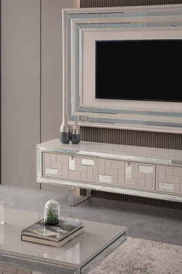 Luxe woonkamer tv-standaard wandpaneel salontafel RTV lowboard 3-delig wit