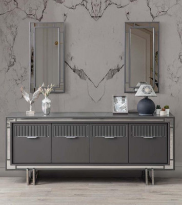 Moderne Complete Eettafel 2-delig Buffettafel Eettafel Hout Grijs