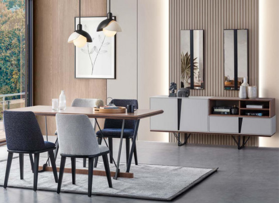 Volledige eetkamer eettafel 2-delige dressoir eettafel wit hout